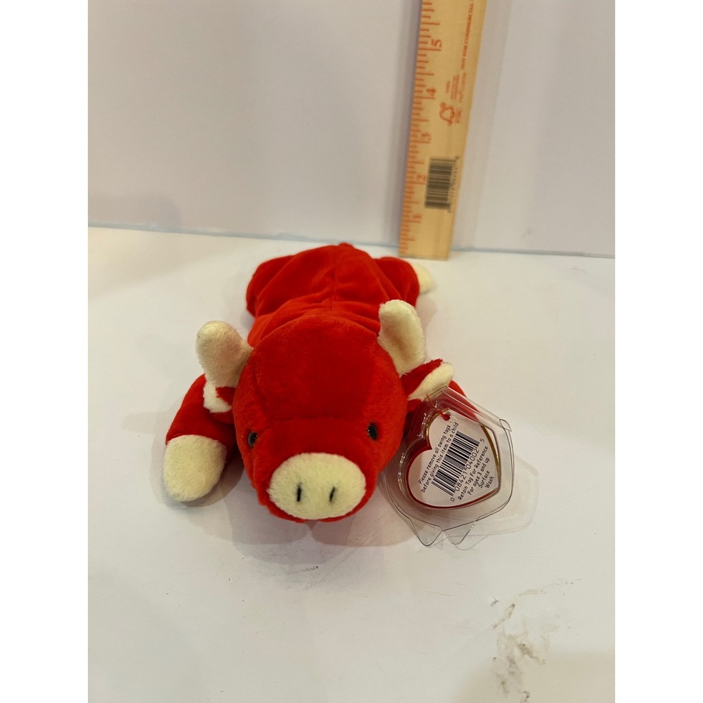 Ty Beanie Baby Snort the Bull Red Plush Stuffed Animal 1995 4002 Tag Protectors